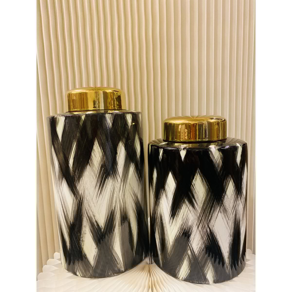 Keramiek Pot Klein 3232560 Klein Zwart wit goud