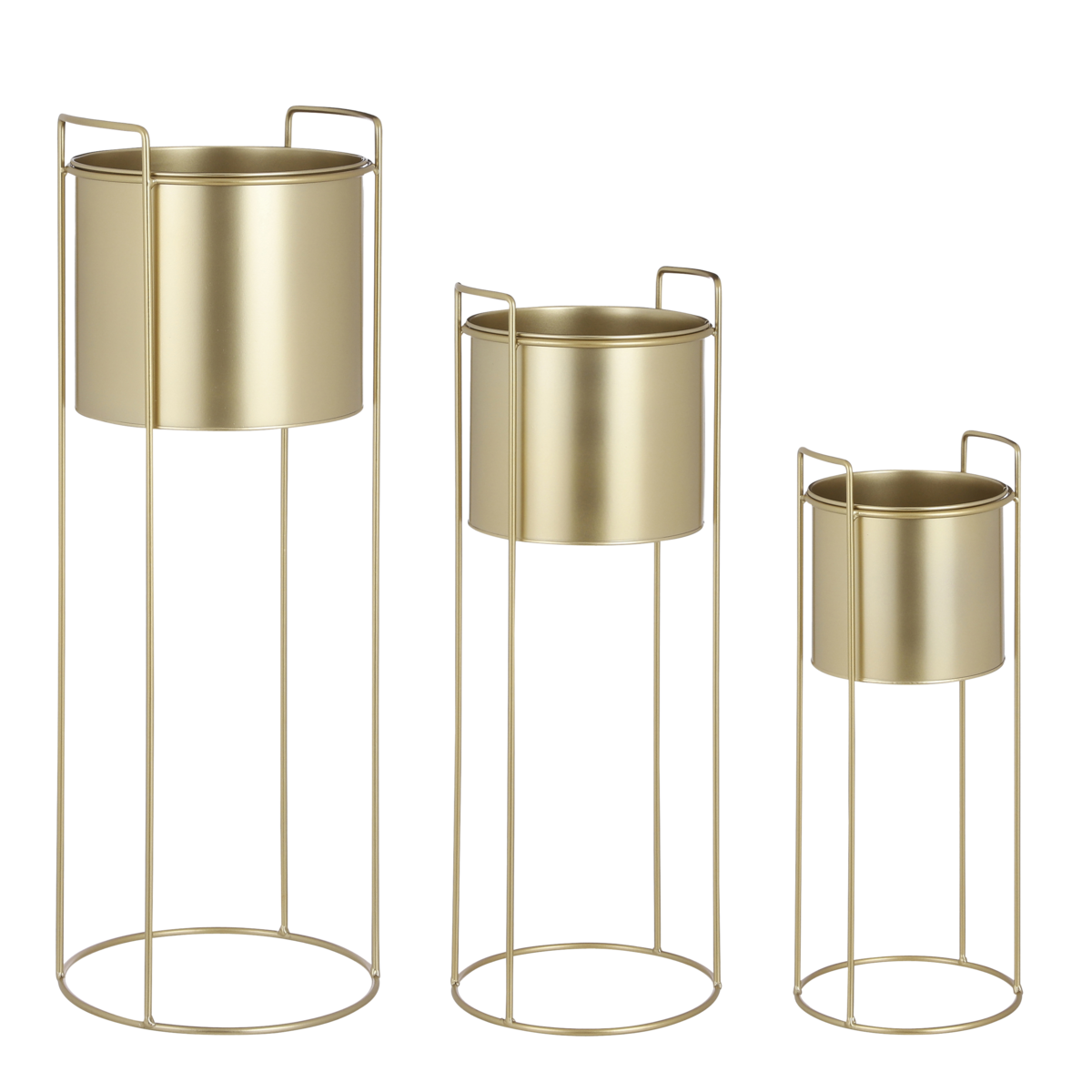 Favani Bloempot op Standaard - Set van 3 - H80 x Ø28 cm - Metaal - Goud