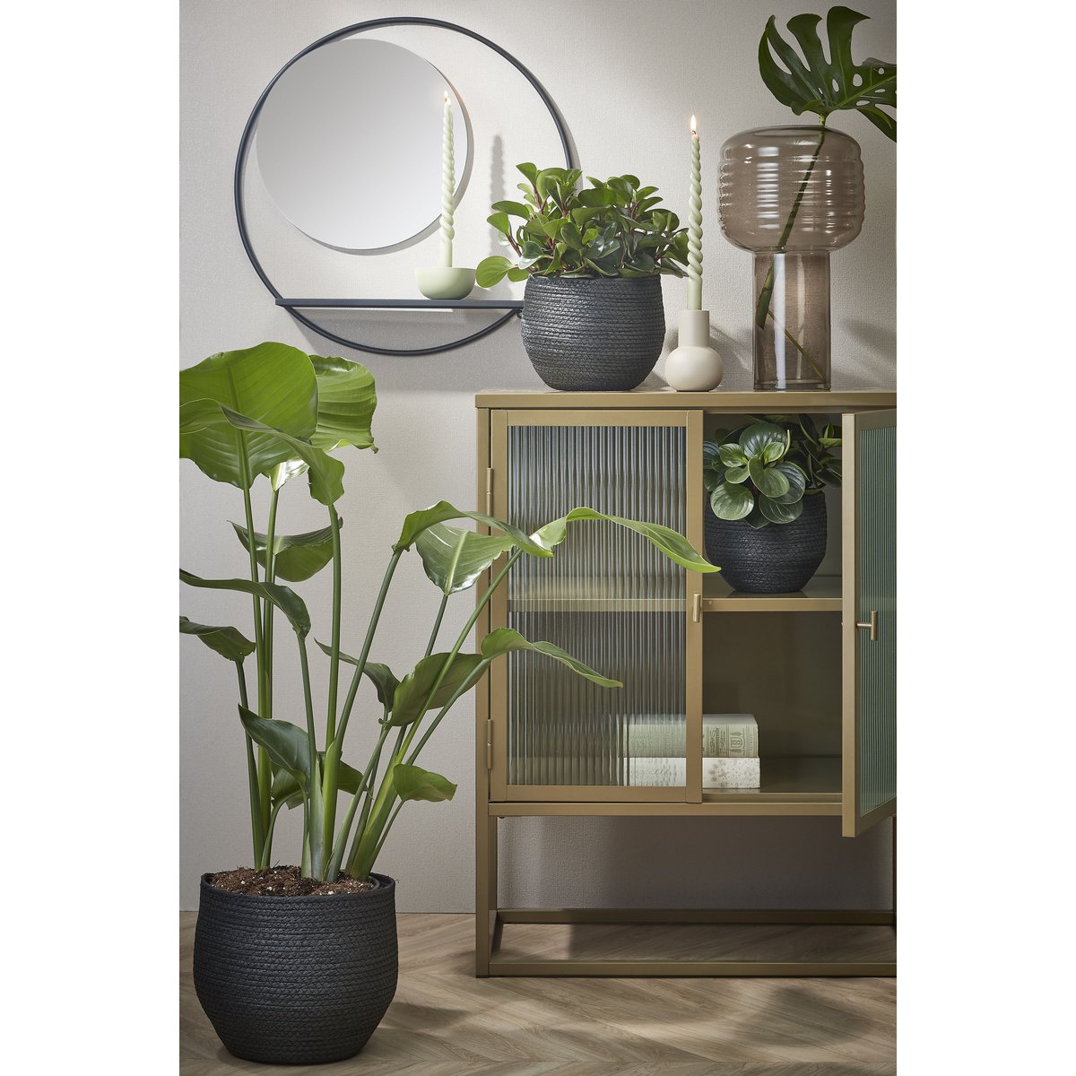 Phoenix Wandspiegel - B11 x Ø39 cm - Metaal - Zwart