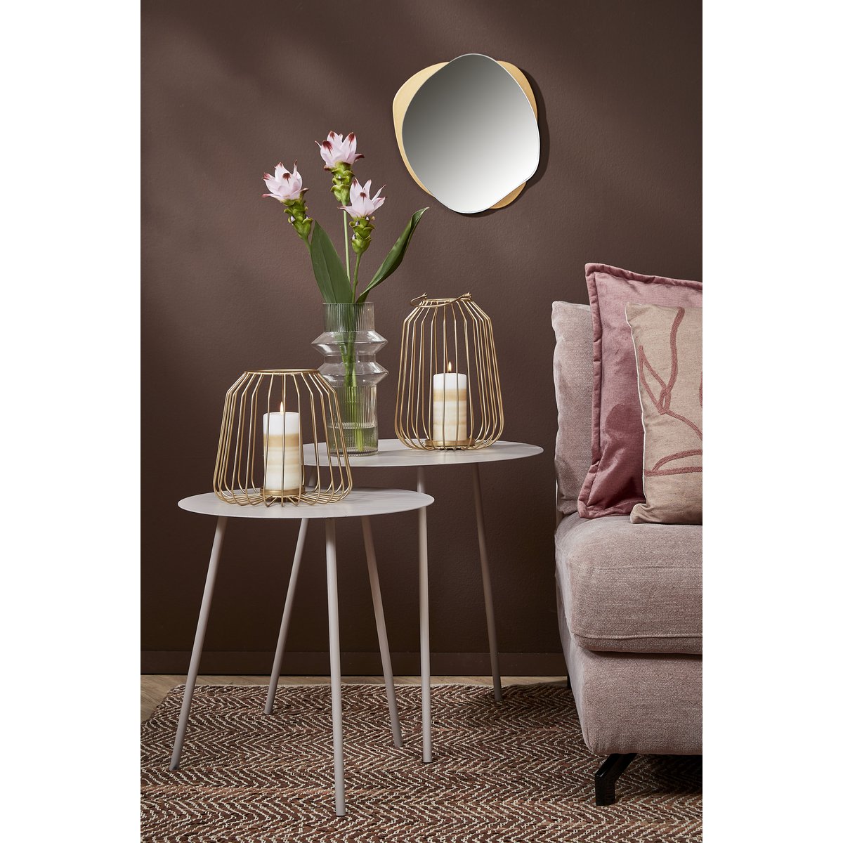 Pontus Bijzettafel - Set van 2 - H45 x Ø55 cm - Metaal - Beige