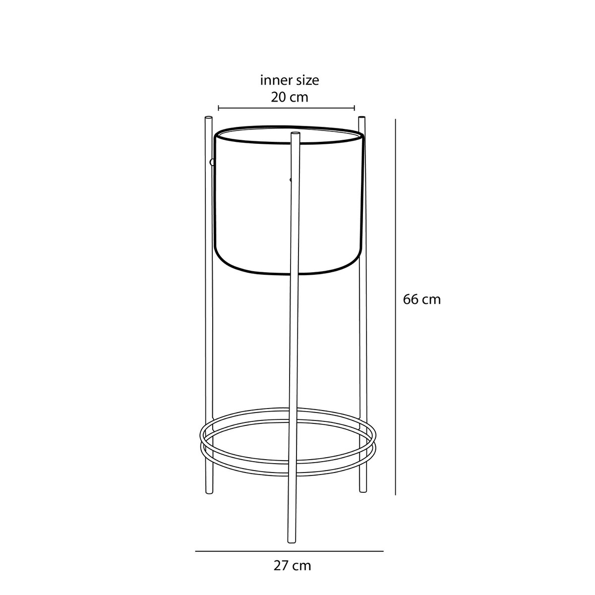 Sverre Bloempot op Standaard - H66 x Ø27 cm - Zwart, Goud