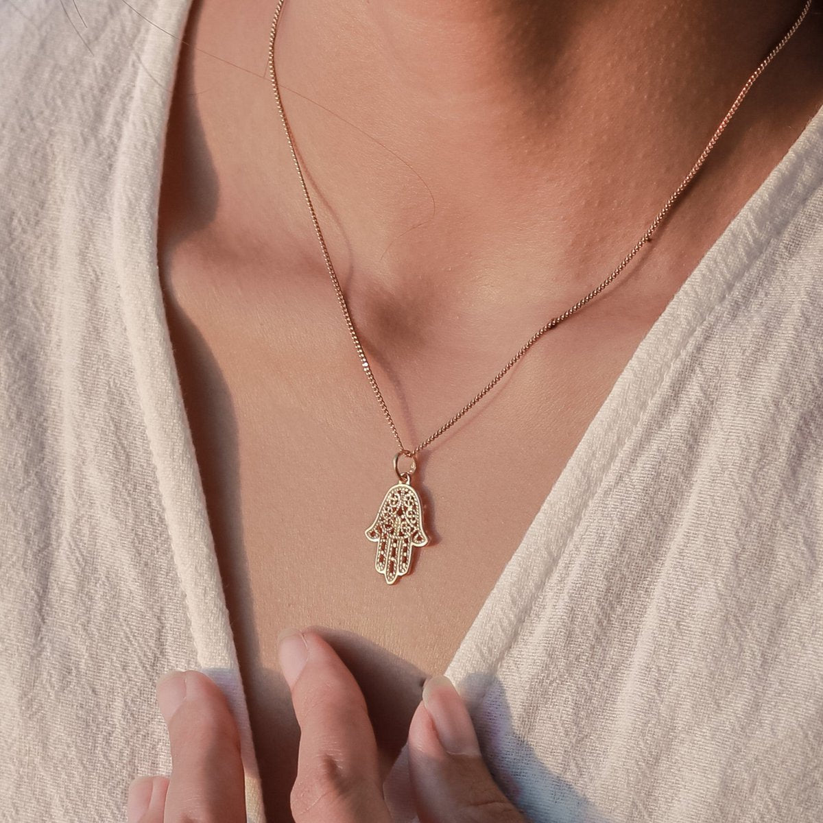 Sierlijke ketting 18k verguld - gouden 40 cm ketting gemaakt van 925 zilver goud vermeil - met hanger in Bali stijl - KRAJAN goud