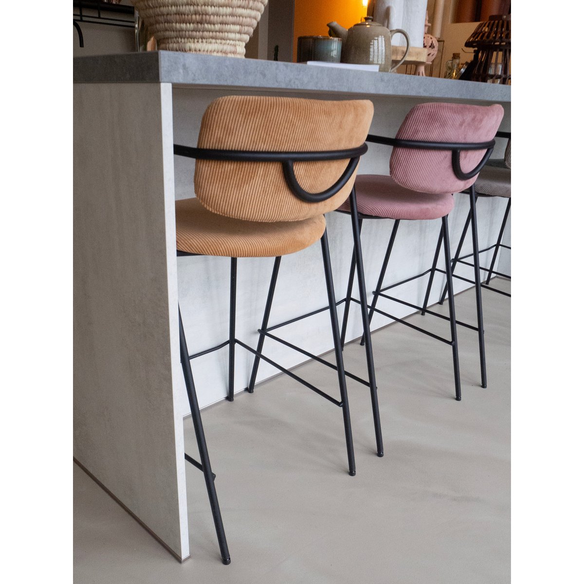 Nanet Barkruk - H91 cm - Velvet - Lichtbruin