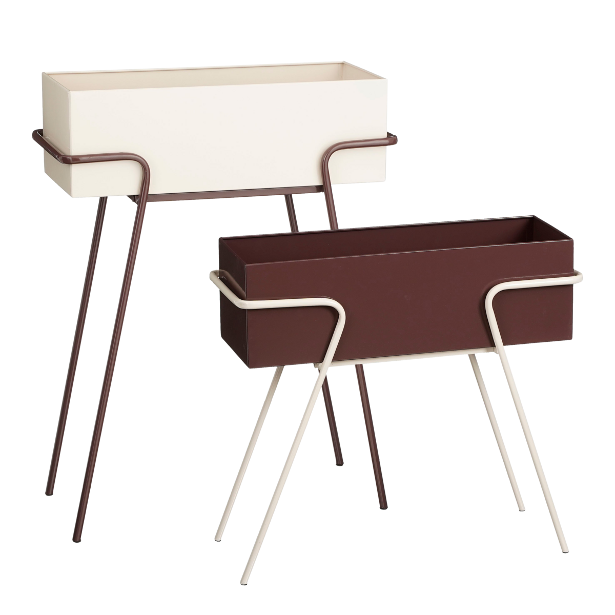 Plantenbak op Poten - Set van 2 - L54 x B23 x H69,5 cm - Metaal - Donkerbruin/Beige