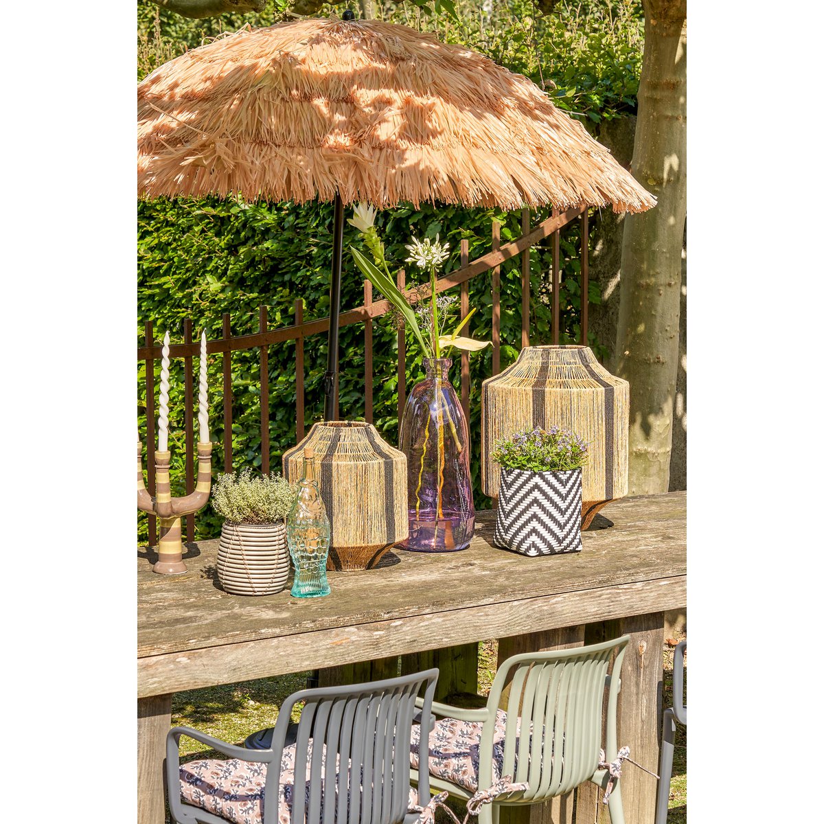 Liliano Lantaarn - H51 x Ø40 cm - Jute - Zwart