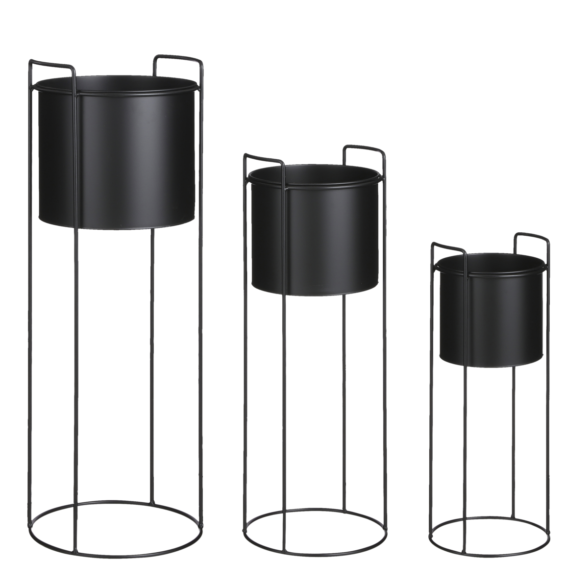Favani Bloempot op Standaard - Set van 3 - H80 x Ø28 cm - Metaal - Zwart