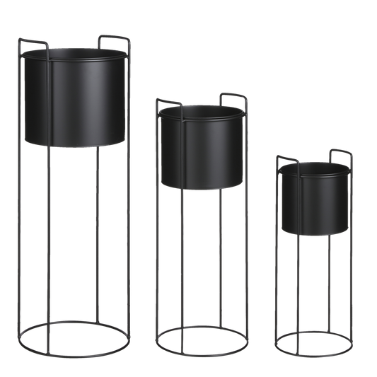 Favani Bloempot op Standaard - Set van 3 - H80 x Ø28 cm - Metaal - Zwart