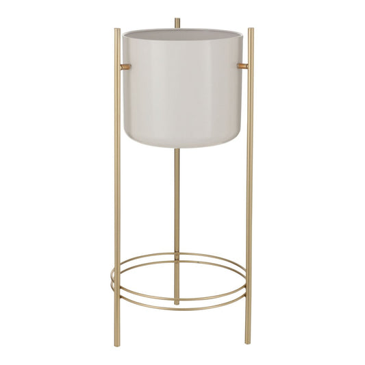 Sverre Bloempot op Standaard - H66 x Ø28 cm - Wit, Goud