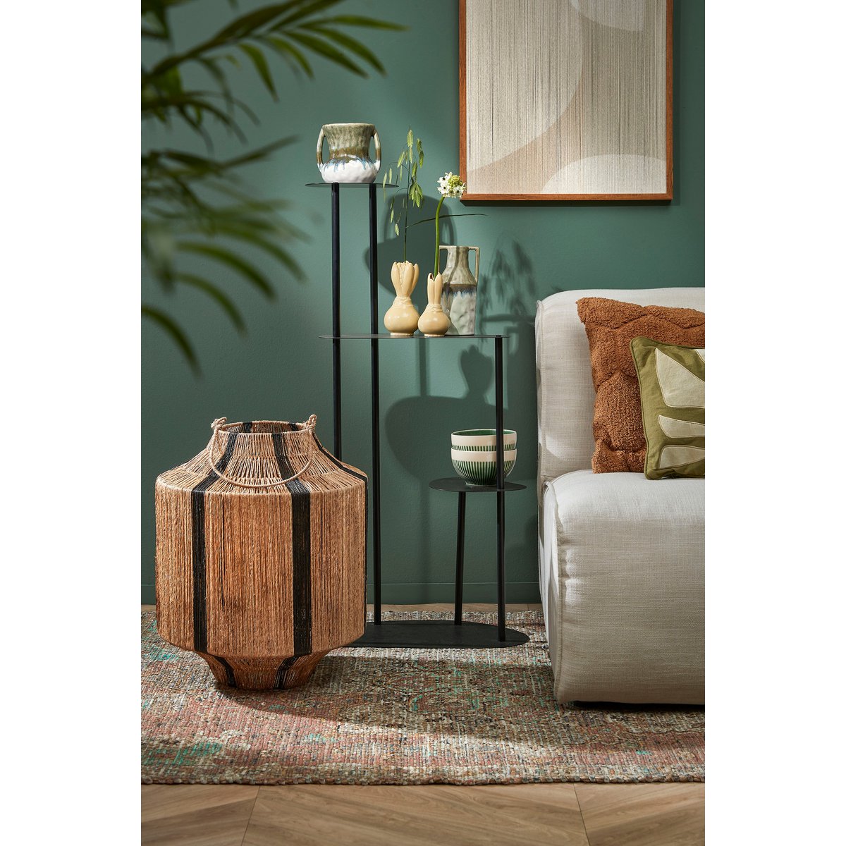 Liliano Lantaarn - H51 x Ø40 cm - Jute - Zwart