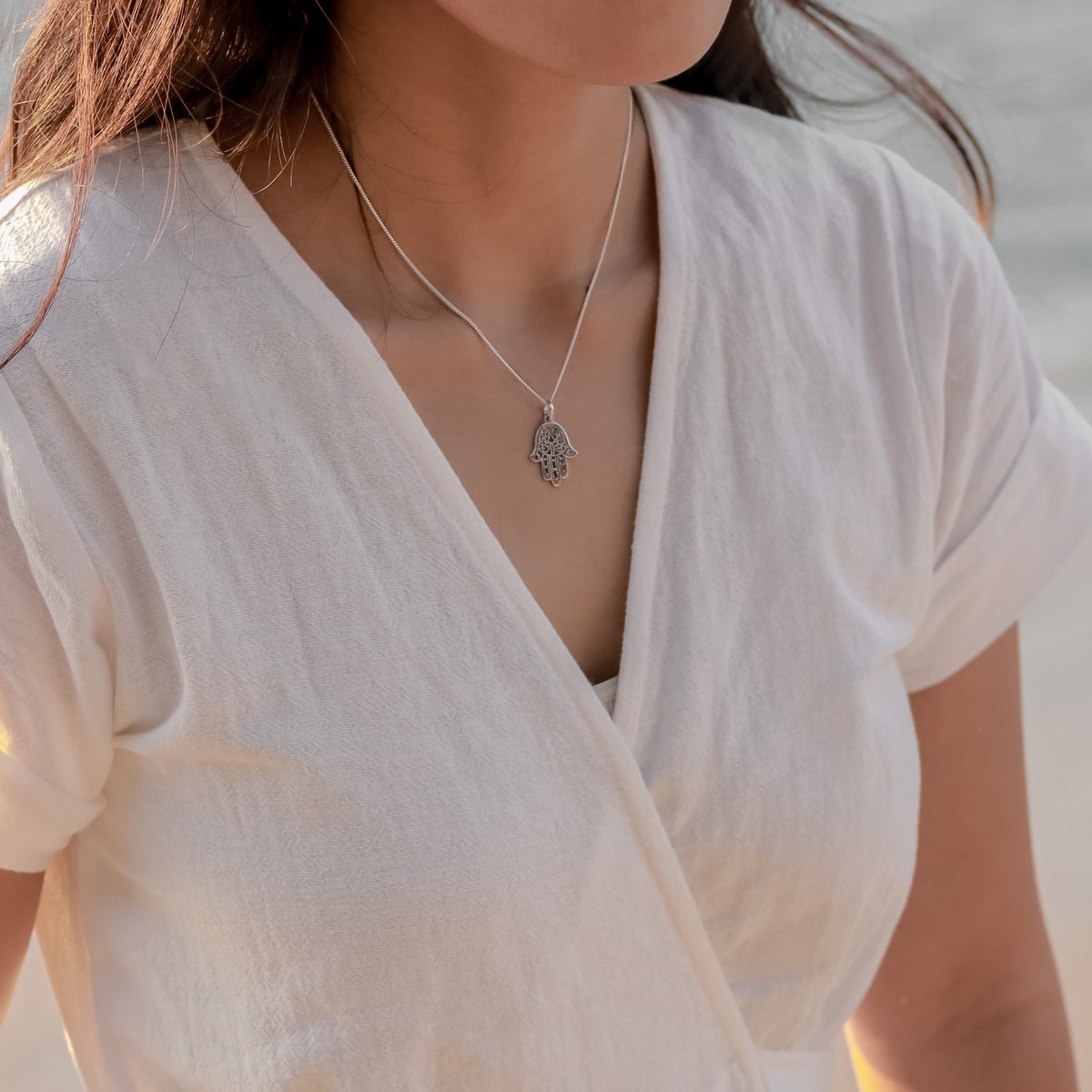 Sierlijke halsketting met hanger in Bali-stijl - 40 cm zilveren ketting van 925 zilver - KRAJAN zilver