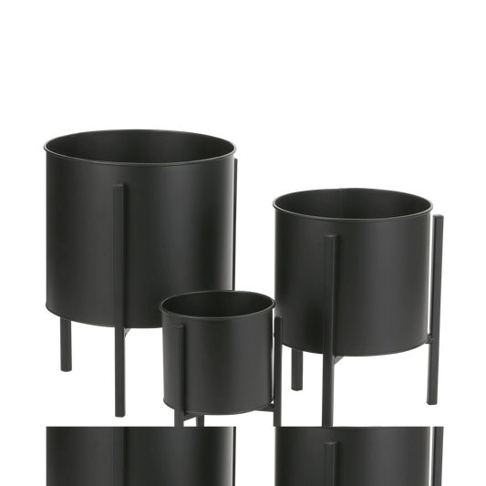 Jessy Bloempot op Standaard - Set van 3 - H35 x Ø27 cm - Metaal - Zwart