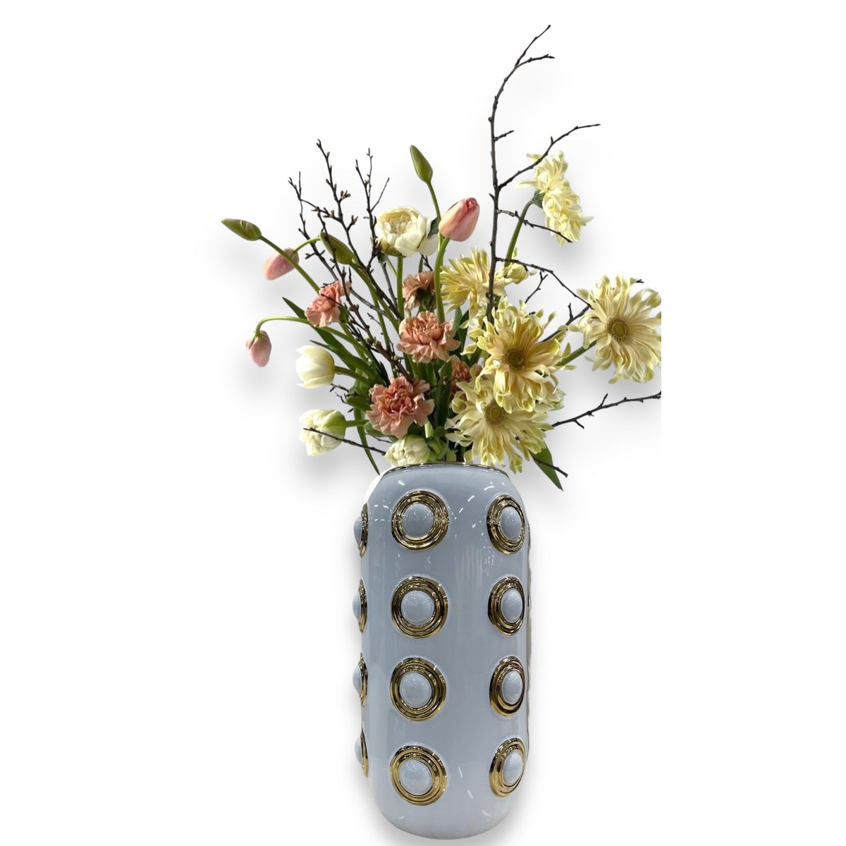 Gouden vaas met 4 cirkels | Decoratieve Vaas