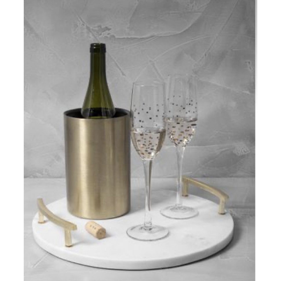 Marmeren dienblad met goudkleurige handgrepen