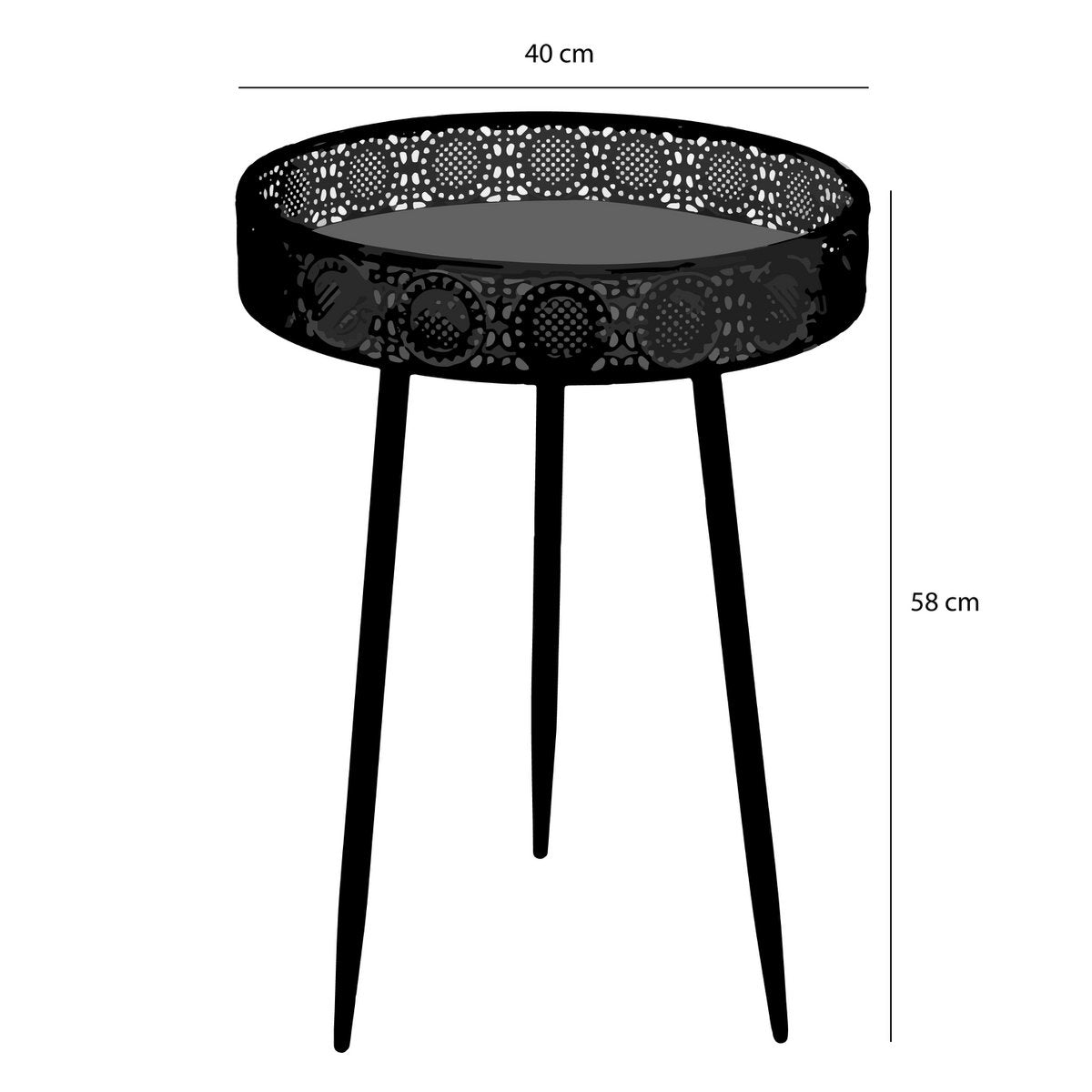 Lagune Bijzettafel - H58 x Ø40 cm - Metaal - Zwart