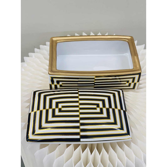 Moderne opbergdoos voor dames, zwart-wit goud omrand