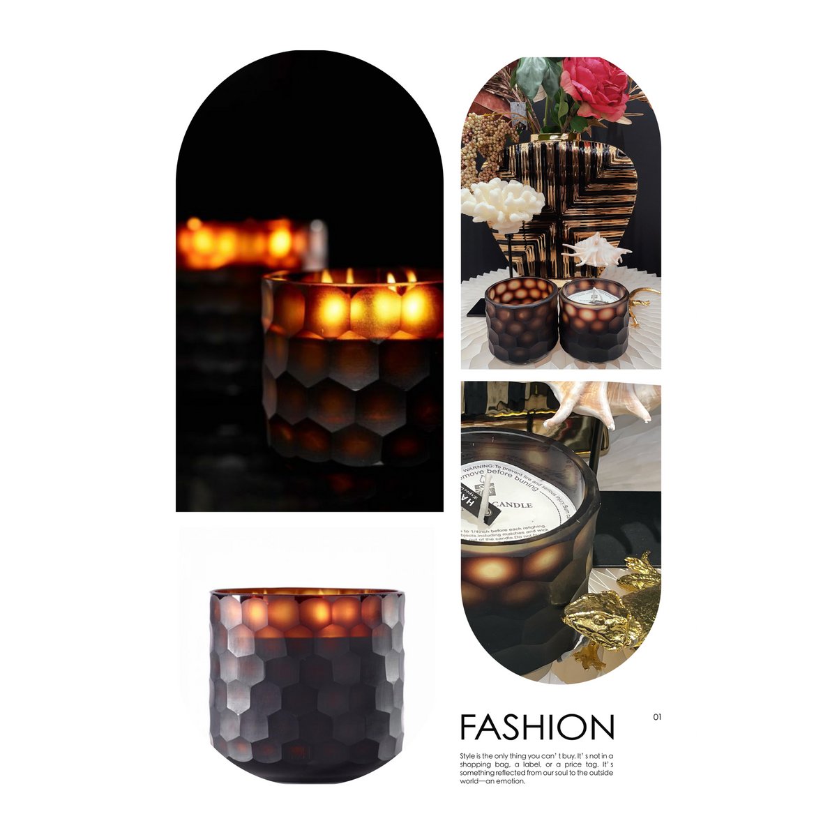 Geurkaars met handgeslepen glazen pot.