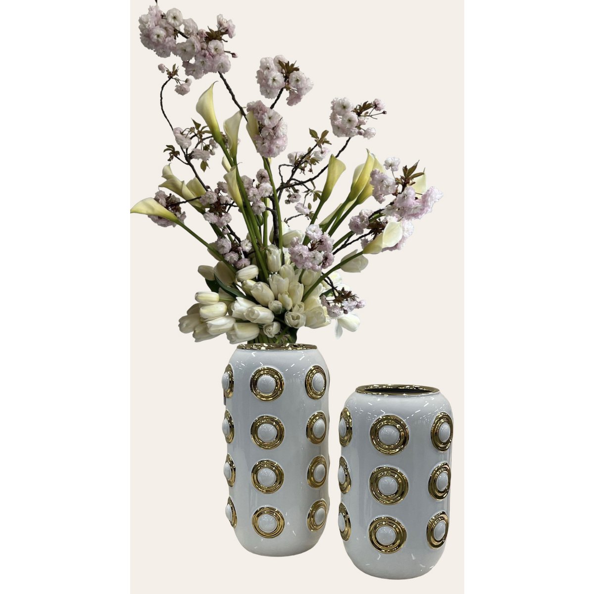 Gouden vaas met 4 cirkels | Decoratieve Vaas