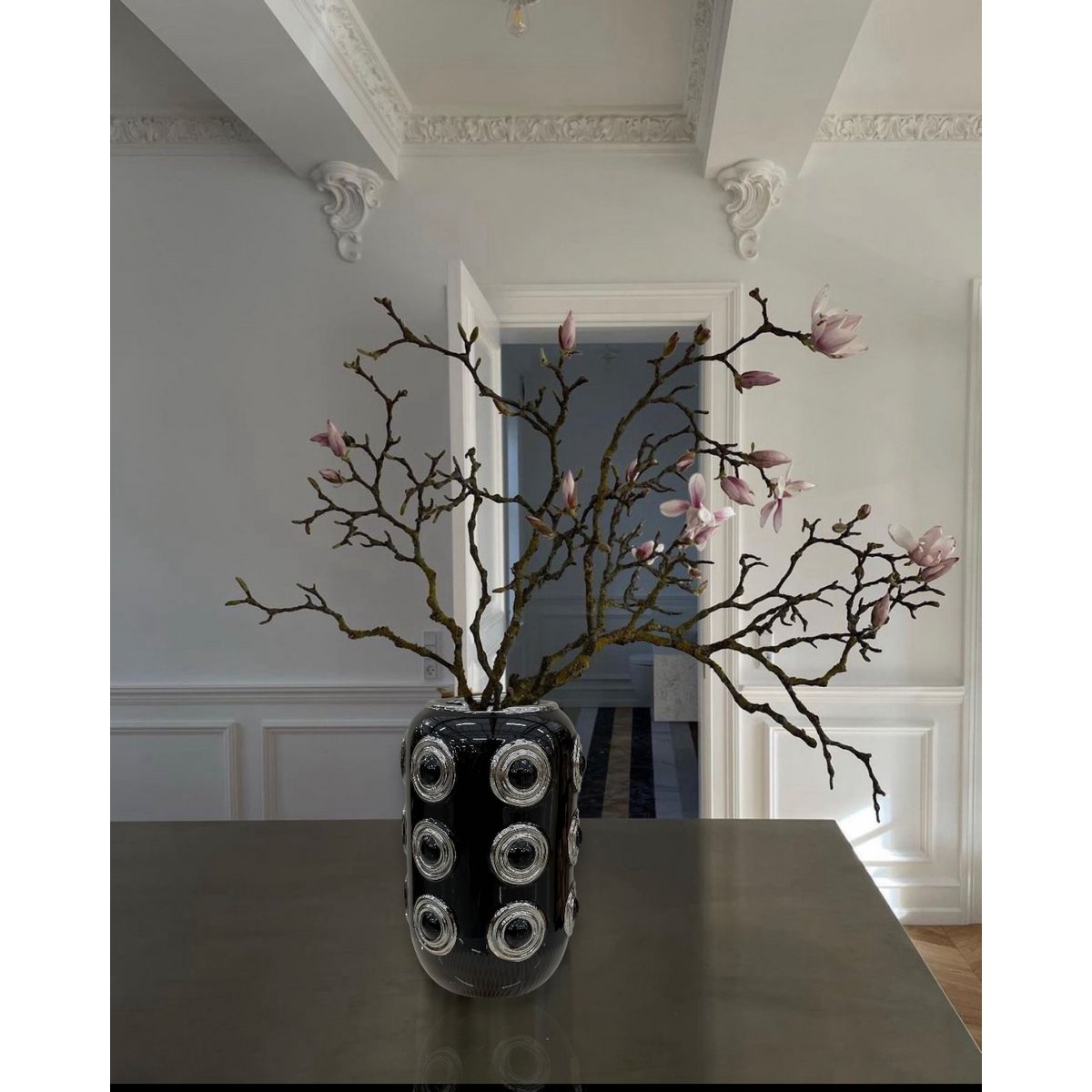 Witgouden vaas met 3 cirkels (CV11617-12ZWART zwart)