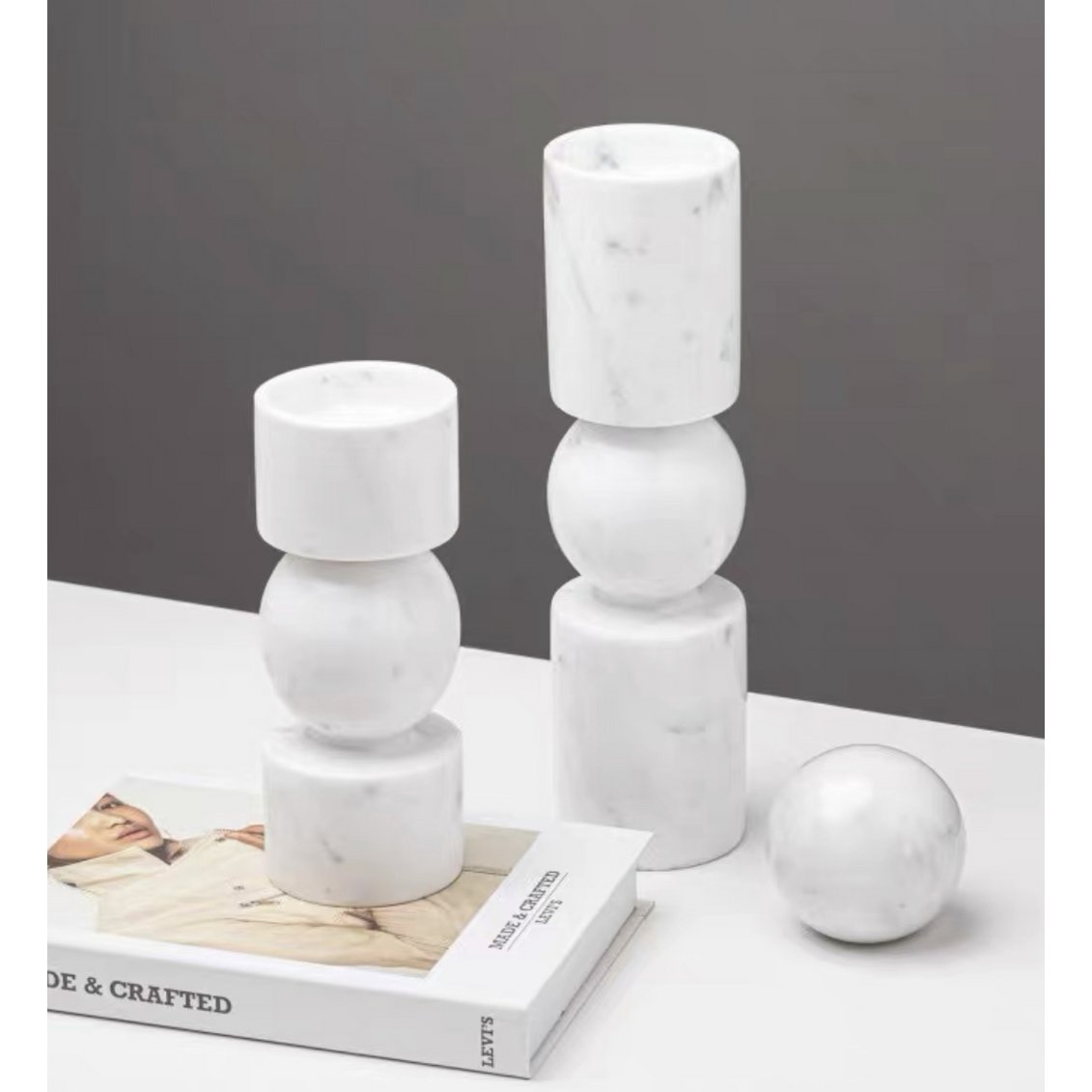 KANDELAAR | MARBLE | WHITE S H19.5cm*W8cm D 8cm