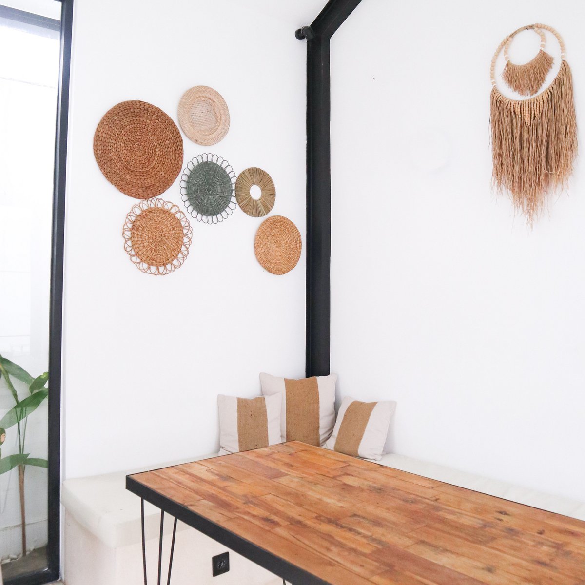 Tropische wanddecoratieset 6 gemengde stukken PENIDA Boho Decor Handgeweven van natuurlijke materialen