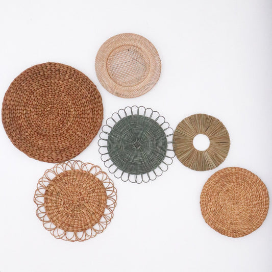 Tropische wanddecoratieset 6 gemengde stukken PENIDA Boho Decor Handgeweven van natuurlijke materialen