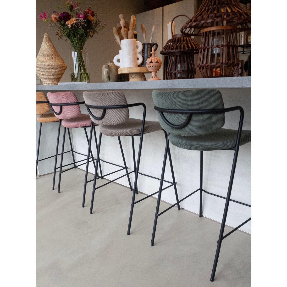 Nanet Barkruk - H91 cm - Velvet - Lichtbruin