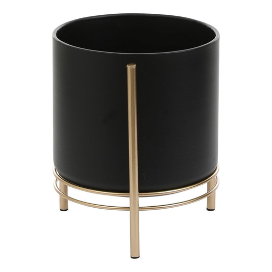 Sverre Bloempot op Standaard - H29 x Ø25 cm - Zwart, Goud