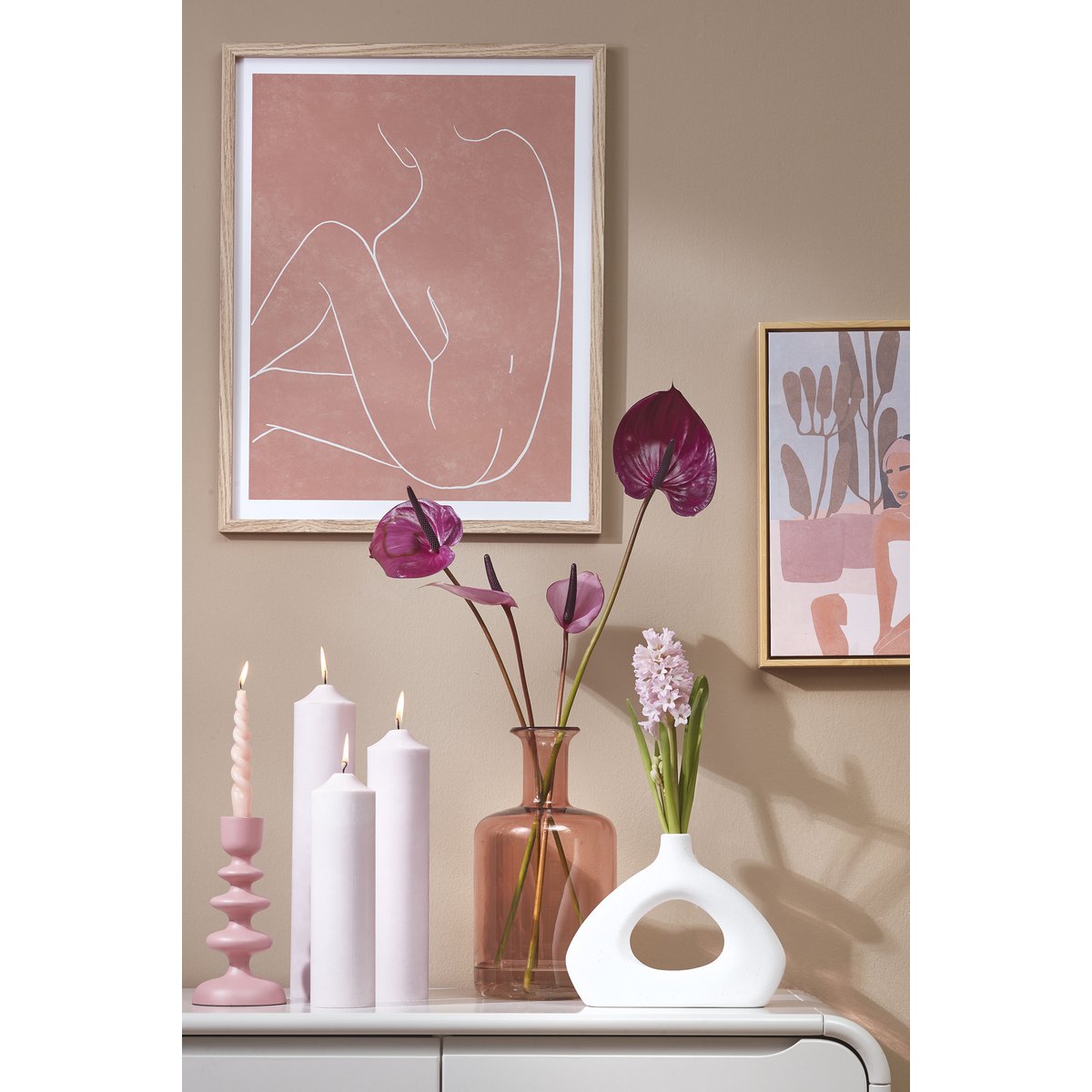 Twist Kaars - Set van 2 - H15 cm - Roze, glanzend