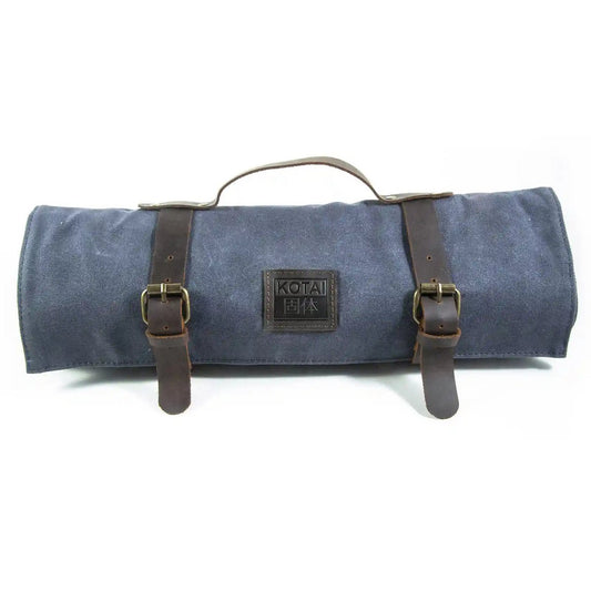 Keukenaccessoires - KOTAI oprolbare zak voor messen - topnerfleder en gewaxt canvas (8 messen + accessoires)