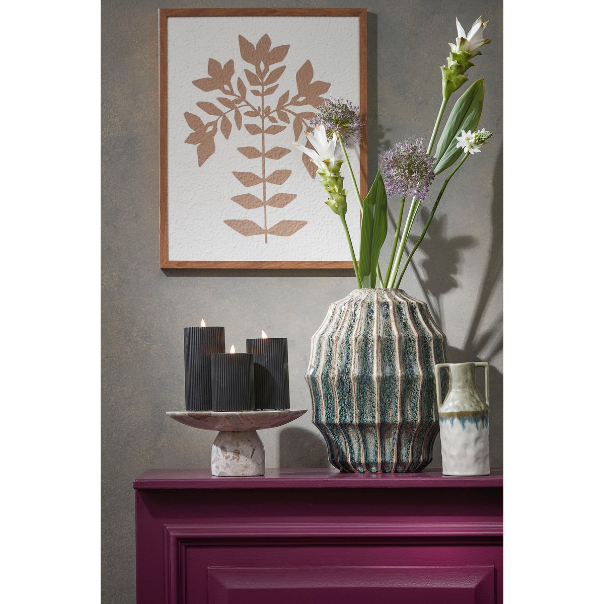 LED Pilaarkaars - Set van 3 - H15 x Ø8 cm - Wax - Zwart