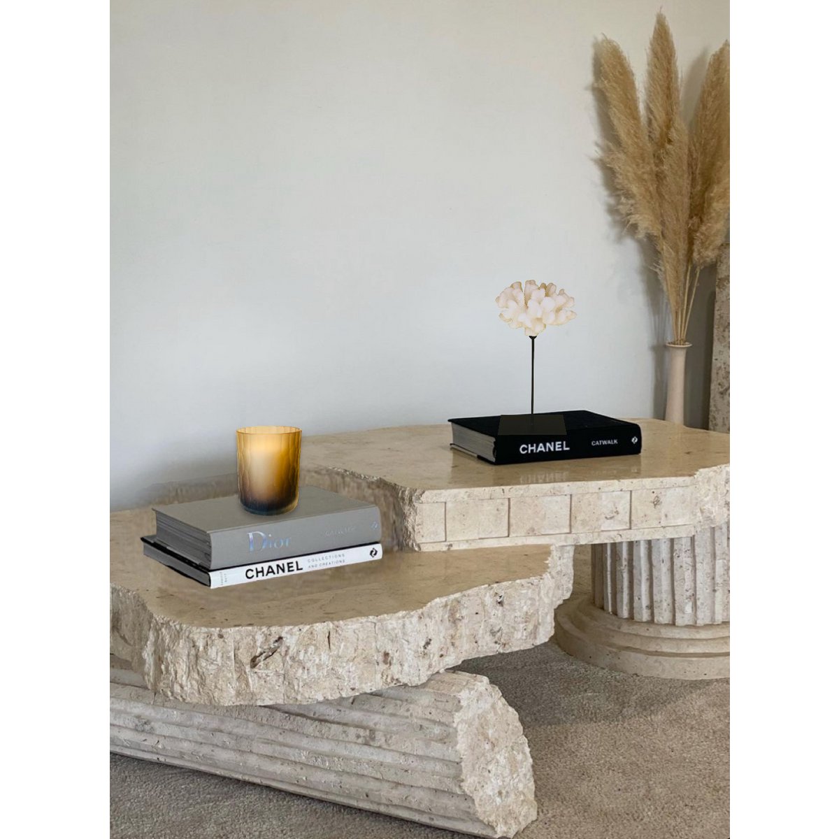 Koraalcollectie met metalen standaard - maat: H25cm B15cm D15cm