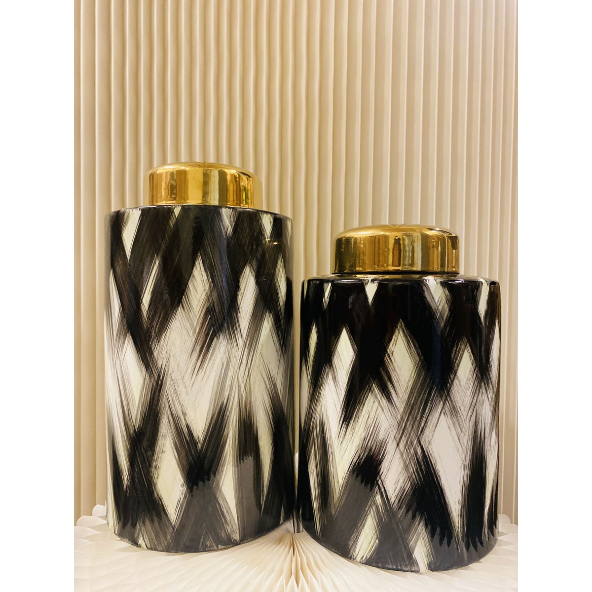 Keramiek Pot Klein 3232560 Klein Zwart wit goud