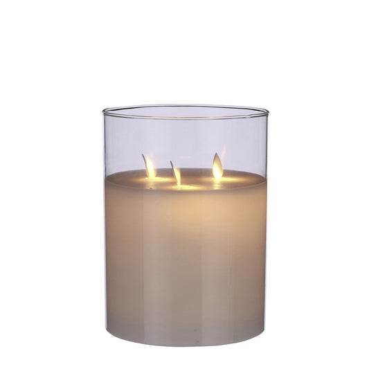 LED Kaars - H20 x Ø15 cm - Glas/Wax - Transparant