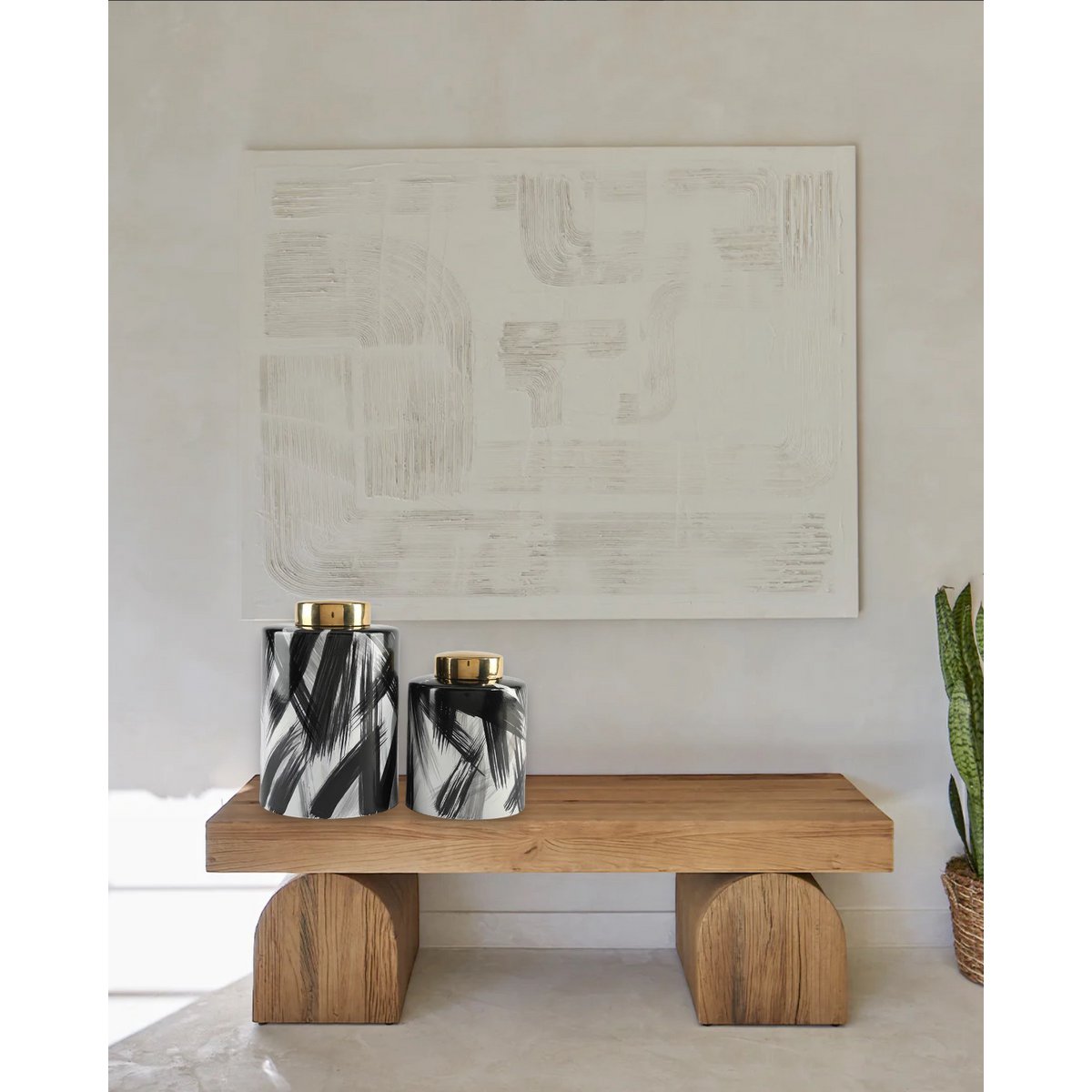 Keramiek Pot Groot  Zwart wit, gouden denksel