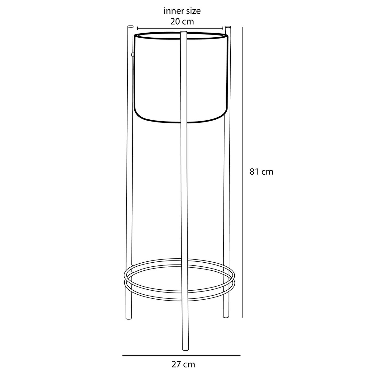 Sverre Bloempot op Standaard - H81 x Ø27 cm - Metaal - Goud, Zwart