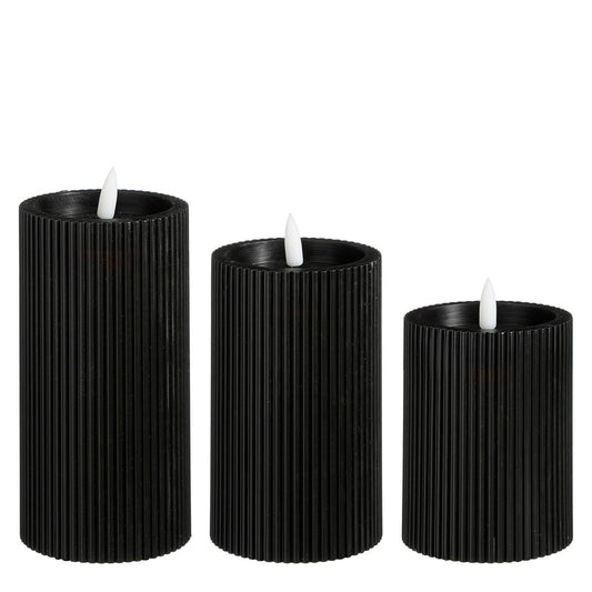 LED Pilaarkaars - Set van 3 - H15 x Ø8 cm - Wax - Zwart