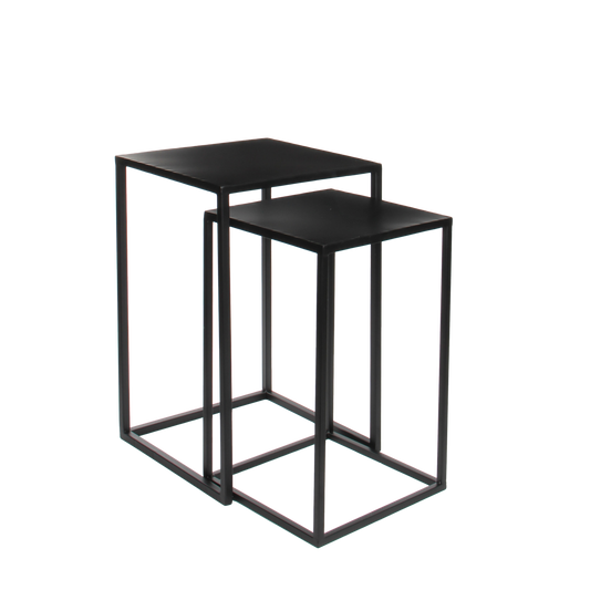 Goa Bijzettafel - Set van 2 - L35 x B35 x H55 cm - Metaal - Zwart
