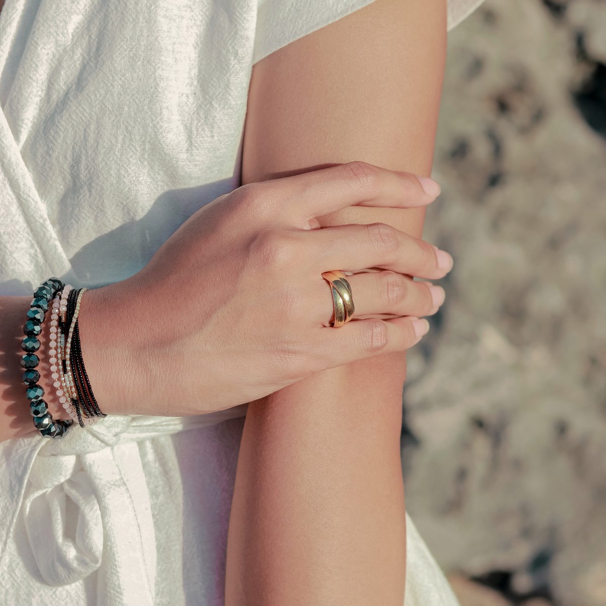 Minimalistische drievoudige ring 18k verguld - gouden ring 925 zilver goud vermeil - meerdere ring 3er ring brede speelring - BATUR