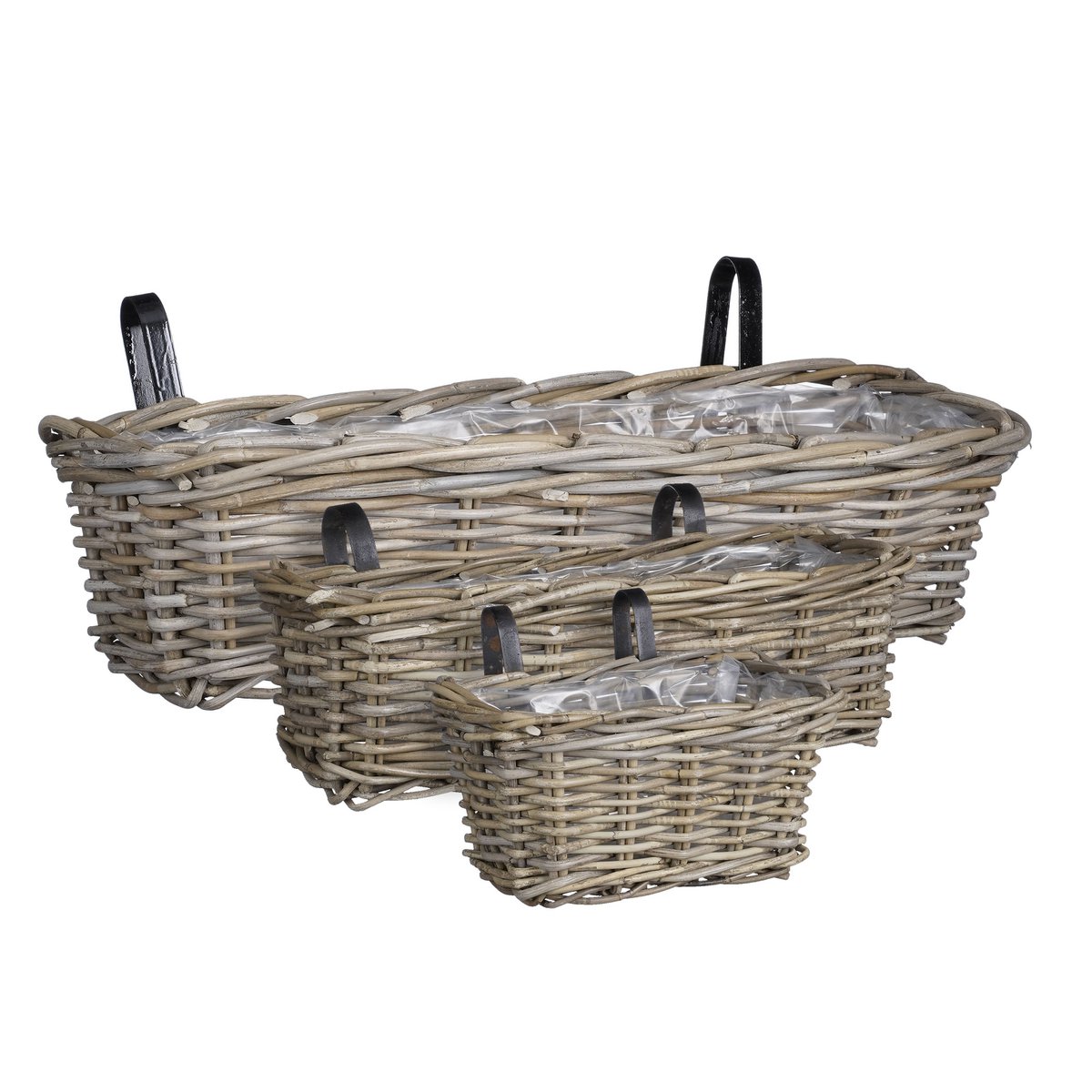 Marcia Balkon Plantenbak - Set van 3 - L60 x B19 x H15 cm - Rotan - Grijs