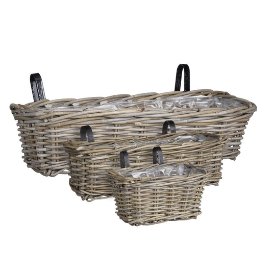 Marcia Balkon Plantenbak - Set van 3 - L60 x B19 x H15 cm - Rotan - Grijs